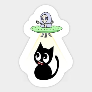 Funny black cat is being abducted by aliens Sticker